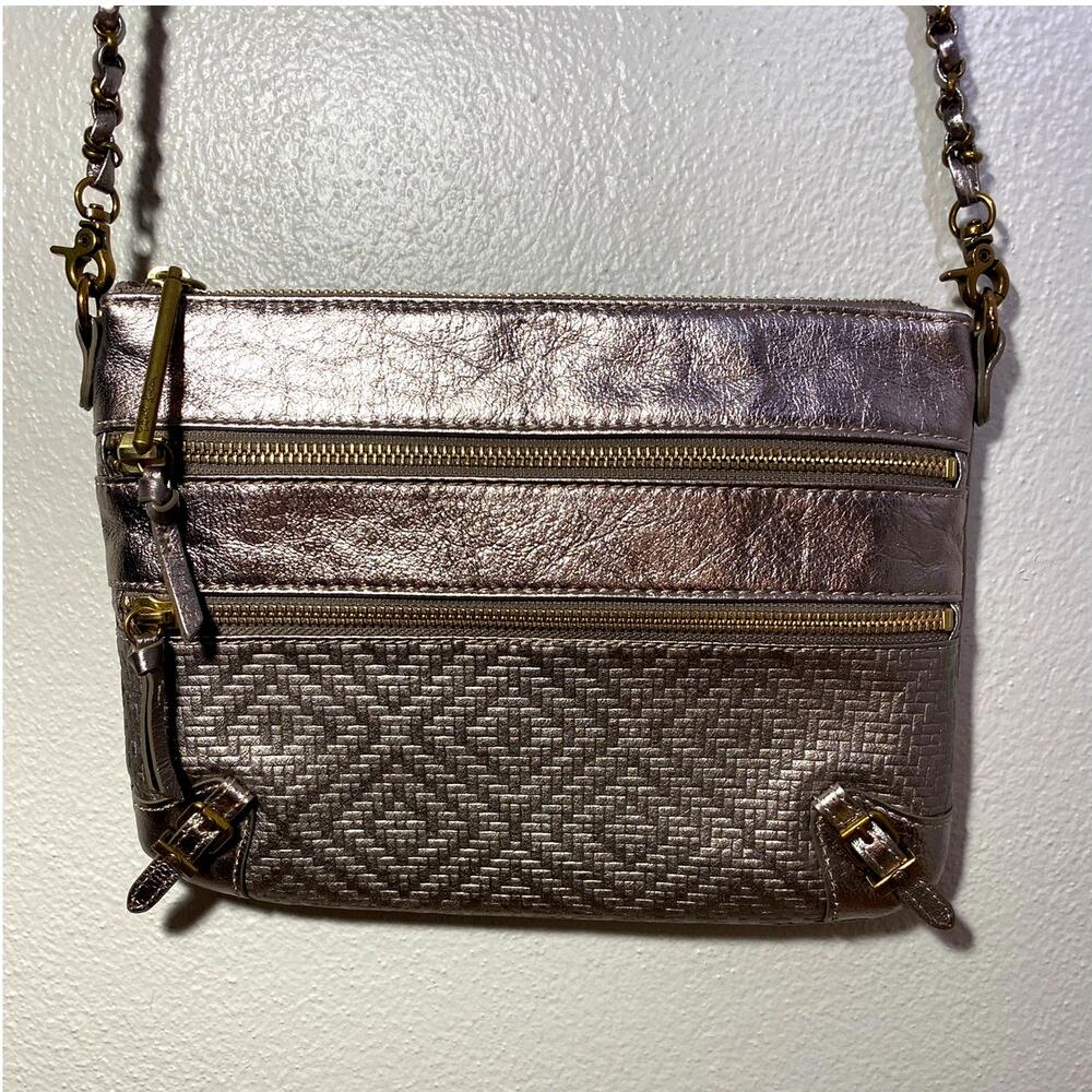 Leather Metallic Crossbody Purse by Elliot Lucca w/ Chain Strap Boho Chic Y2K